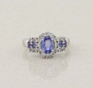 Sterling Silver Natural Tanzanite & White Zircon Ring Size 7 1/4